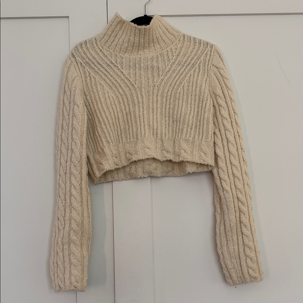 & OTHER STORIES cropped cable knit turtle neck sweater